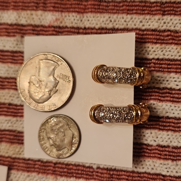 Clip On Gold toned pave crystal hoops - Picture 5 of 7